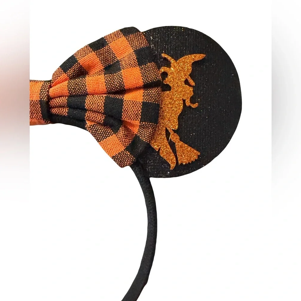 Halloween Black & Orange Plaid Bow Ear Headband for Kids